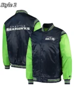 Starter Varsity Seattle Seahawks Neon Green and Blue Satin Jacket