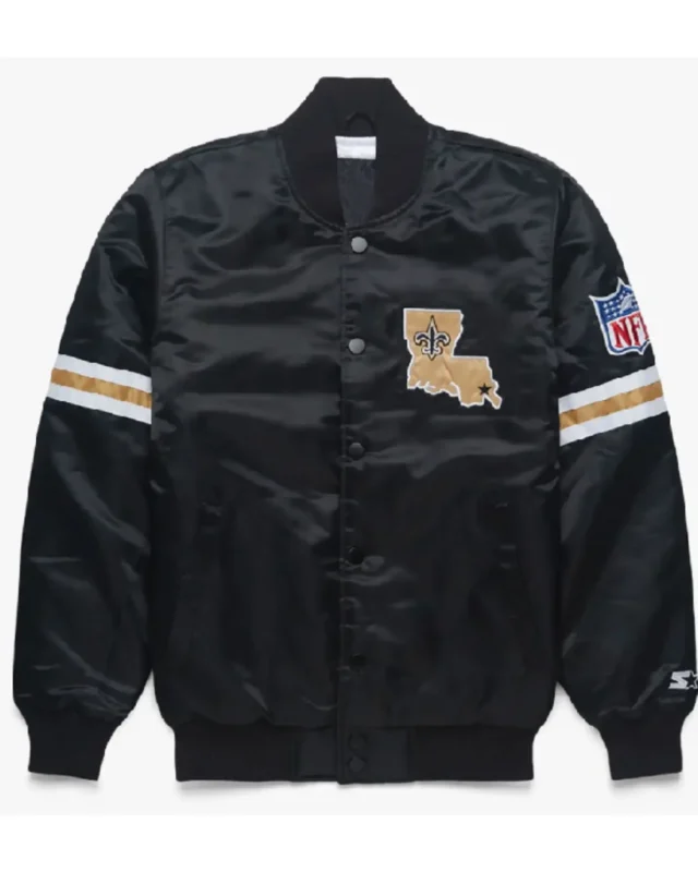Striped New Orleans Saints Black Satin Jacket