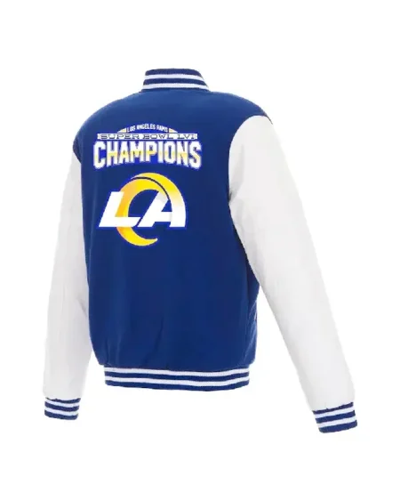 Super Bowl LVI Champs LA Rams Blue_White Varsity Jacket For Sale