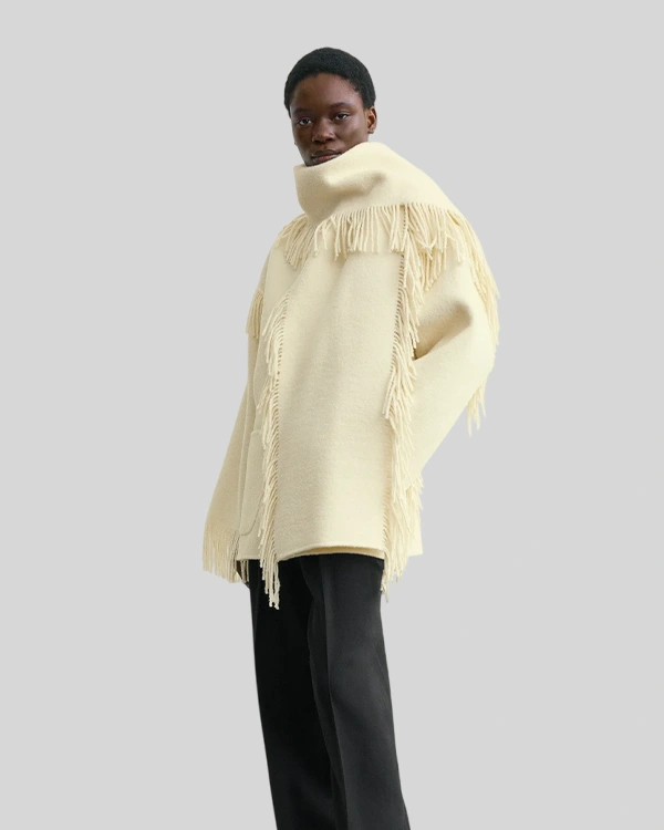 Toteme Fringe Scarf Cream Jacket Sale