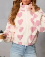 Valentines Love Heart Print Sherpa Jacket