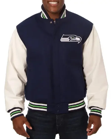 Varsity Seattle Seahawks Blue and White Two-Tone Jacket