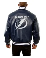 Varsity Tampa Bay Lightning Navy Blue Leather Jacket For Sale