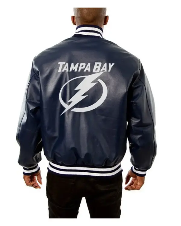 Varsity Tampa Bay Lightning Navy Blue Leather Jacket For Sale
