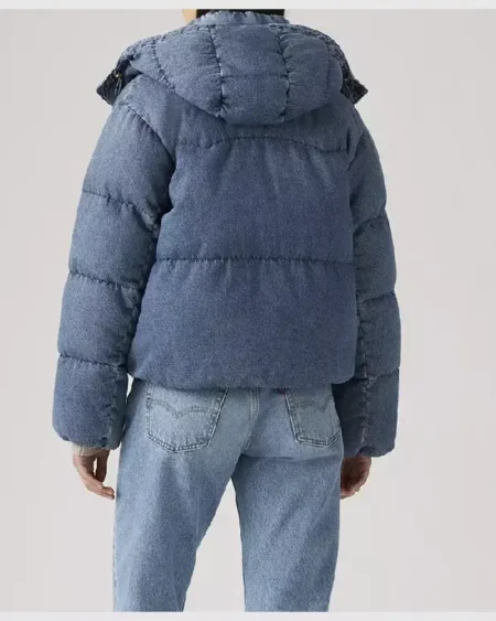Western Bubble Shortie Denim Puffer Jacket For Sale