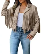 Western Fringe Jacket With Faux Suede Leather Sale