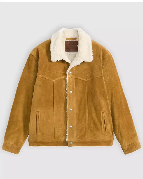 Western Suede Sherpa Tan Trucker Jacket