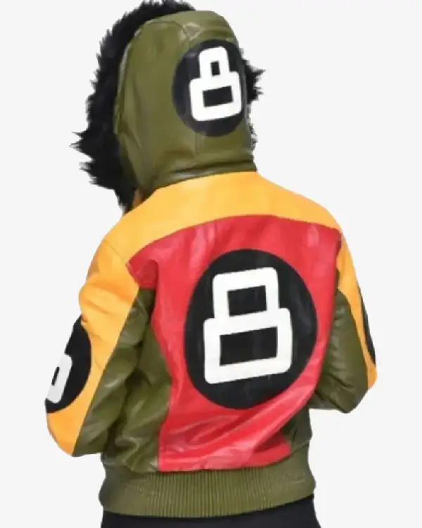 Women 8 Ball Fur Hooded Leather Bomber Jacket