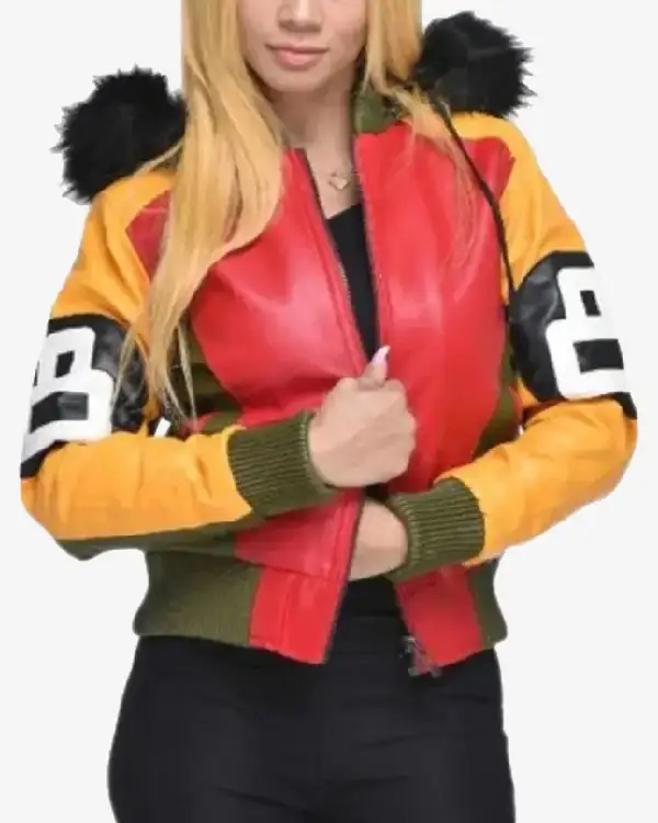 Women 8 Ball Leather Bomber Jacket