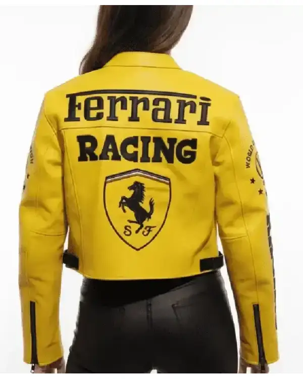 Women FERRARI Yellow Cropped Jacket