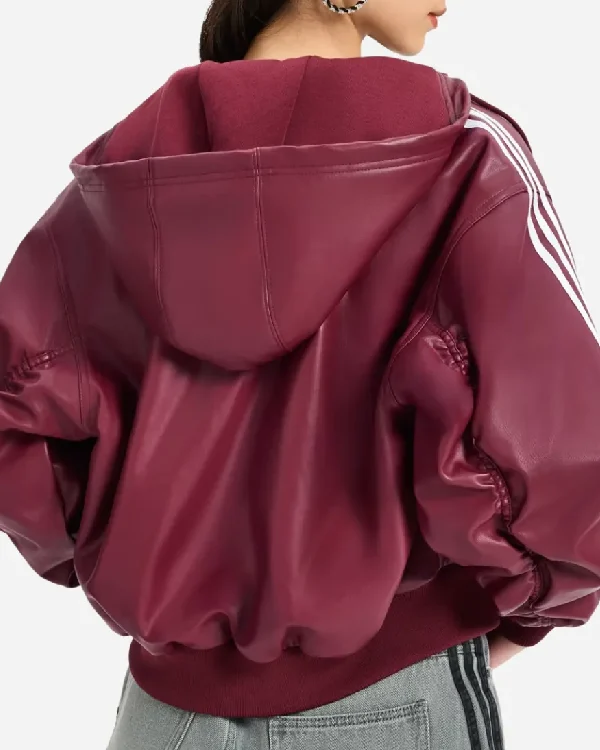 Women’s Adidas Originals Red Pleather Hooded Pad Jacket