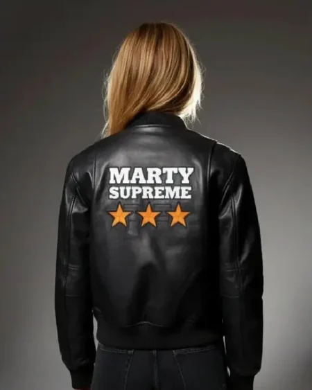 Women’s Marty Supreme Black Bomber Faux Leather Jacket