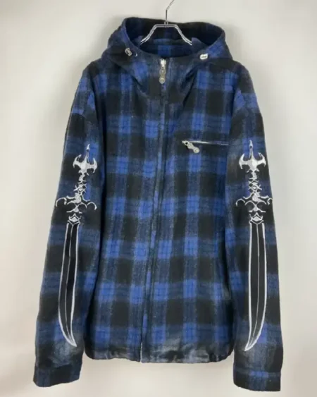 2026 Timothée Chalamet Blue Plaid Flannel Zip Up