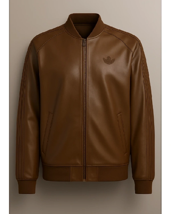Adidas Originals 2026 Brown Leather Bomber Jacket