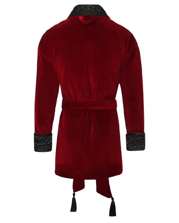 Belgravia Luxury Short Velvet Smoking Jacket In Burgundy