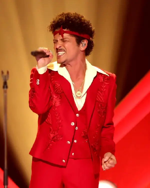 Bruno Mars Grammy 2026 Red Embroidered Blazer