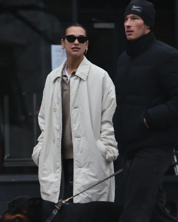 Buy Dua Lipa long off‑white Gucci Matte Nylon Coat