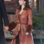 Buy Emily Ratajkowski New York City Ong Brown Leather Coat