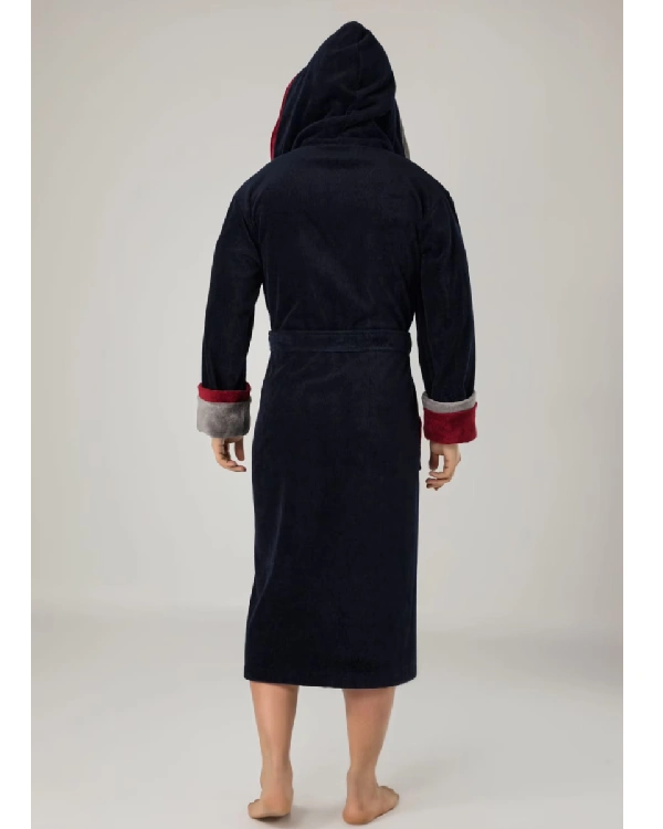 Buy Luxurious Mens hooded Navy Turkish Cotton bathrobe