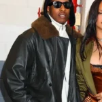 Buy NYC Dont Be Dumb Event AAP Rocky Black Leather Jacket with fur Collar