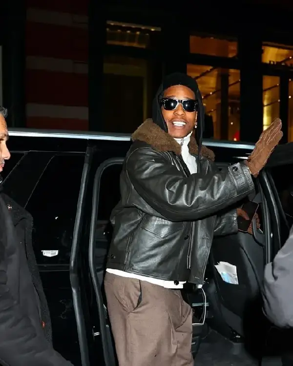 Buy NYC Dont Be Dumb Event AAP Rocky Black Leather Jacket with fur Collar Sale