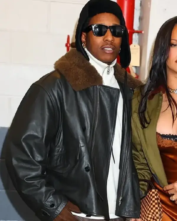 Buy NYC Dont Be Dumb Event AAP Rocky Black Leather Jacket with fur Collar