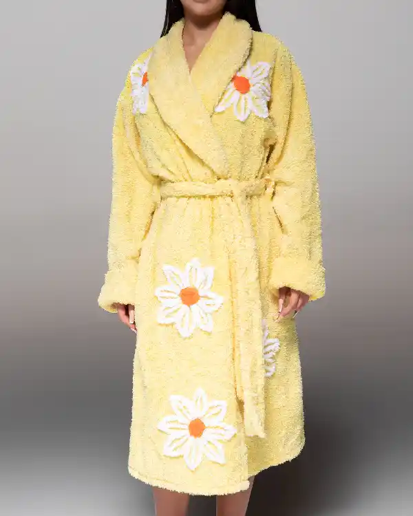 Daisies Chenille Sunshine Yellow Bathrobe Sale