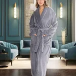 Del Rossa Plush Robe for Women Long Fleece Winter Bath Robe