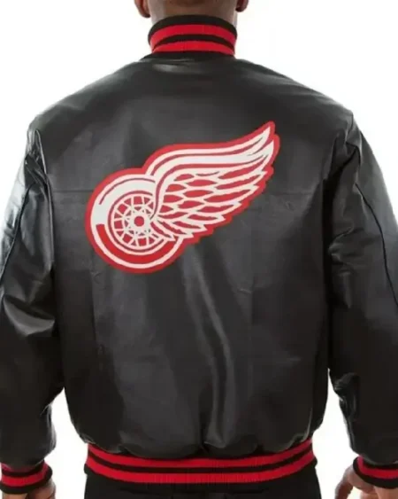 Detroit Red Wings Black Bomber Leather Jacket For Sale