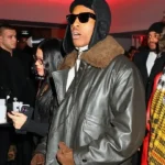 Dont Be Dumb Event AAP Rocky Black Leather Jacket with fur Collar Sale
