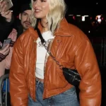 Dua Lipa BBC Radio 1 Studios Brown Leather Jacket