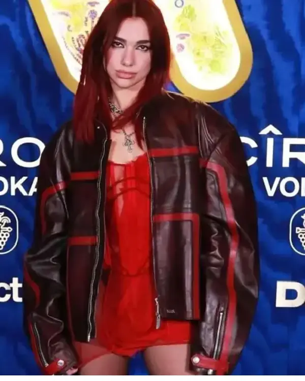 Dua Lipa BRIT Awards 2024 Maroon Leather Jacket Sale