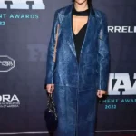 Dua Lipa Footwear Blue Leather Trench Coat