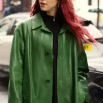 Dua Lipa Green Leather Coat For Sale