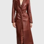 Emily Ratajkowski Brown Leather Trench Coat