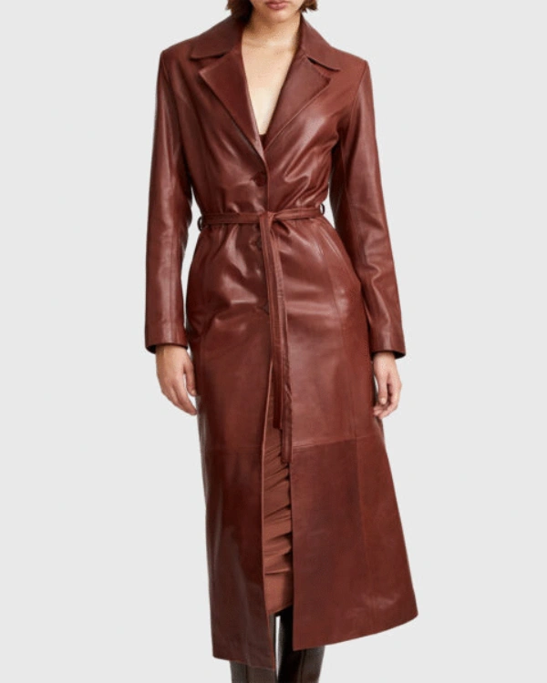 Emily Ratajkowski Brown Leather Trench Coat