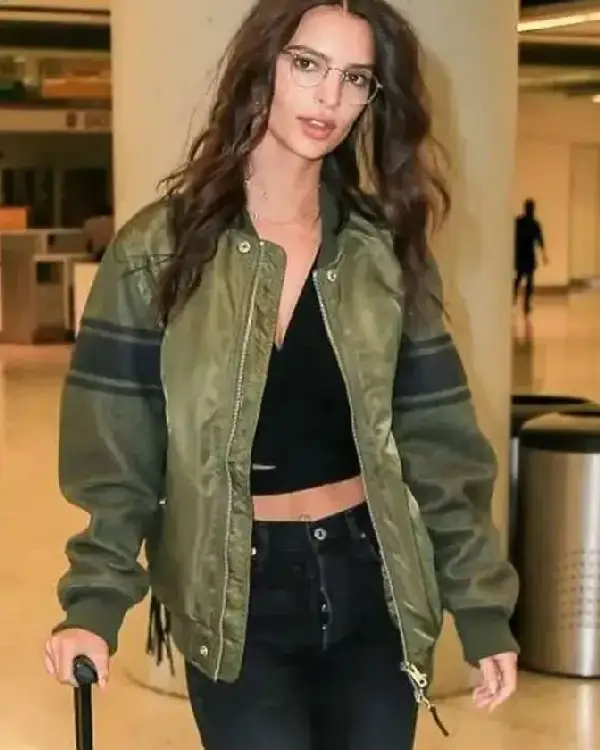 Emily Ratajkowski Green Bomber Jacket