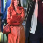 Emily Ratajkowski Long Brown Leather Coat