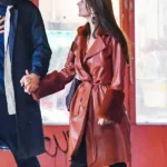 Emily Ratajkowski Long Brown Leather Coat sale