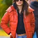 Emily Ratajkowski Orange Puffer Jacket