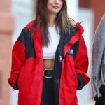 Emily Ratajkowski Red and Black Jacket 1