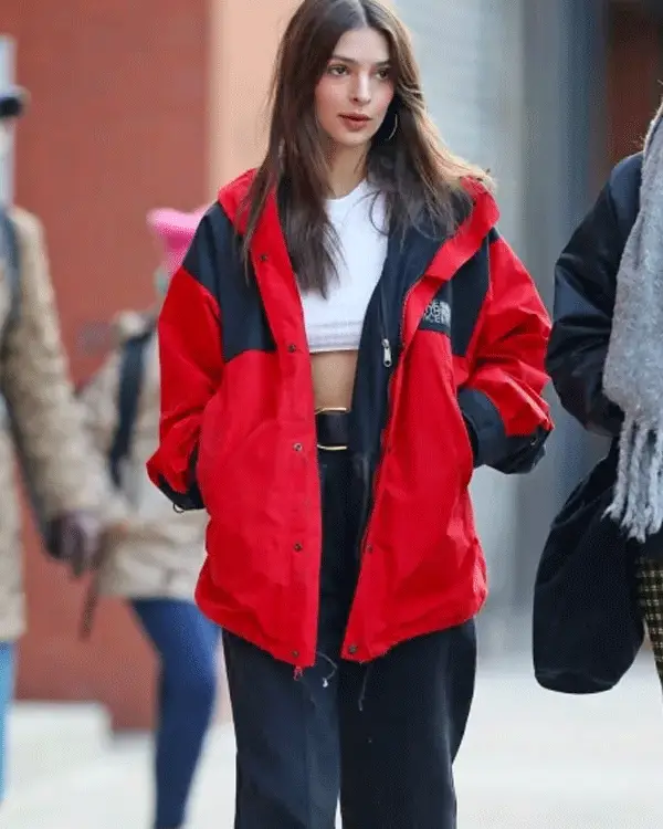 Emily Ratajkowski Red and Black Jacket sale