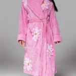 Falling Daisies Chenille Bathrobe In Lipstick Pink