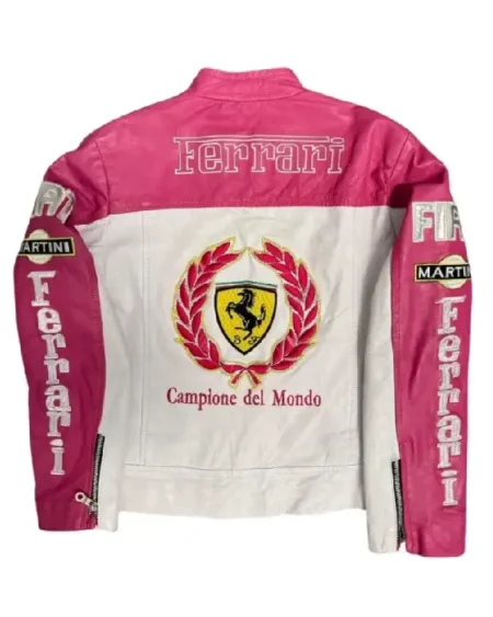 Ferrari Pink and White Racing Leather Jacket sale
