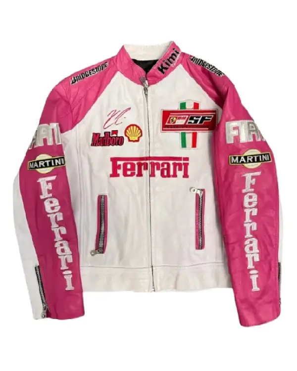 Ferrari Pink and White Racing Leather Jacket