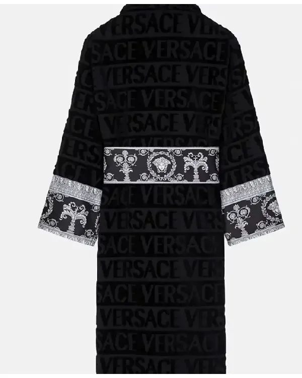 Get Luxury Black White Color block Bathrobe Iconic Versace