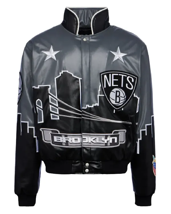 Jeff Hamilton Brooklyn Nets Skyline Vegan Jacket