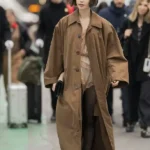 Lily Collins Oversized Brown Cotton Coat