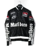 Marlboro Leather Motorcycle Racing Black Jacket