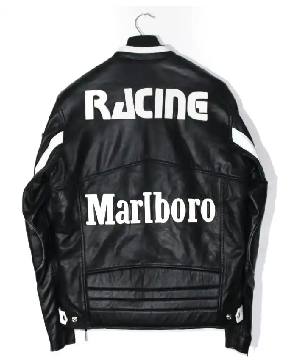 Marlboro Leather Motorcycle Racing Black Jacket For Men
